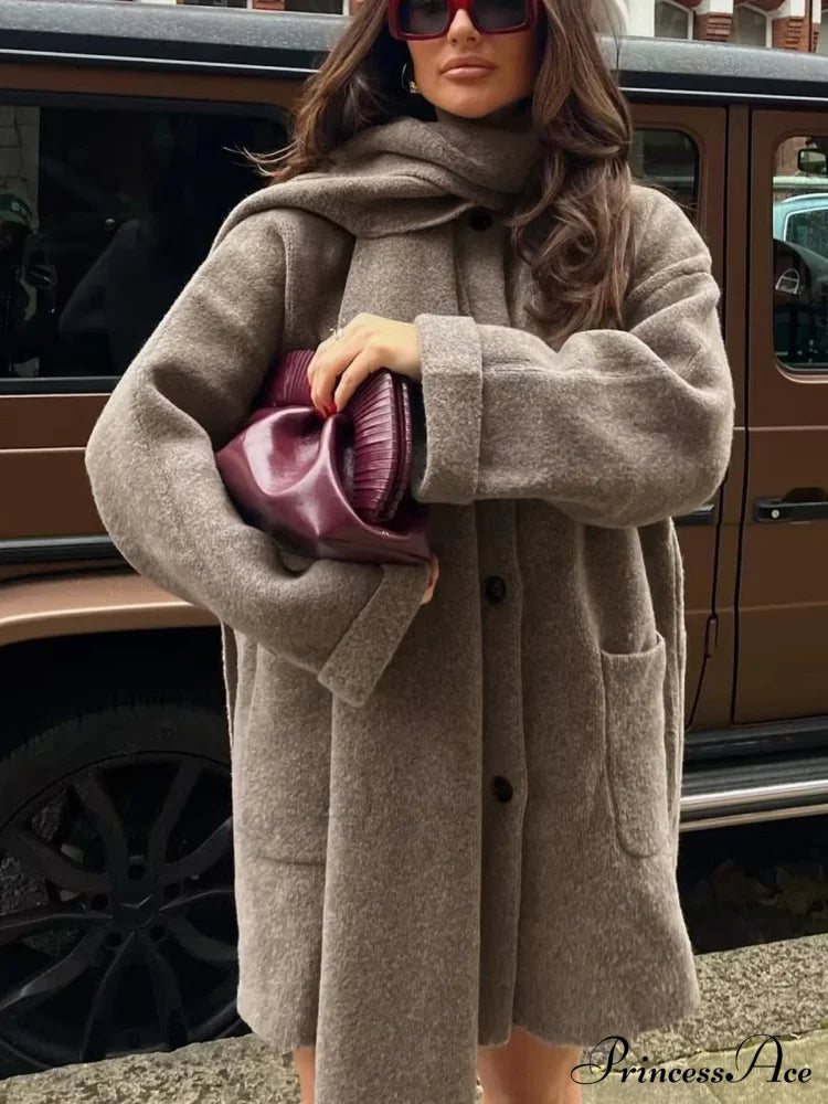 Button Down Pocket Coat Modern With Matching Tassel Scarf Sweaters-L