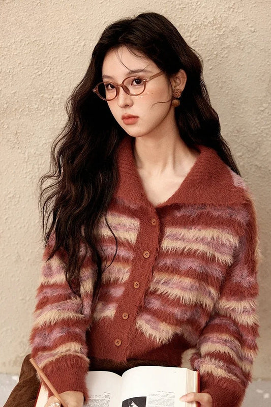 Contrast Color Vintage Striped Cardigan