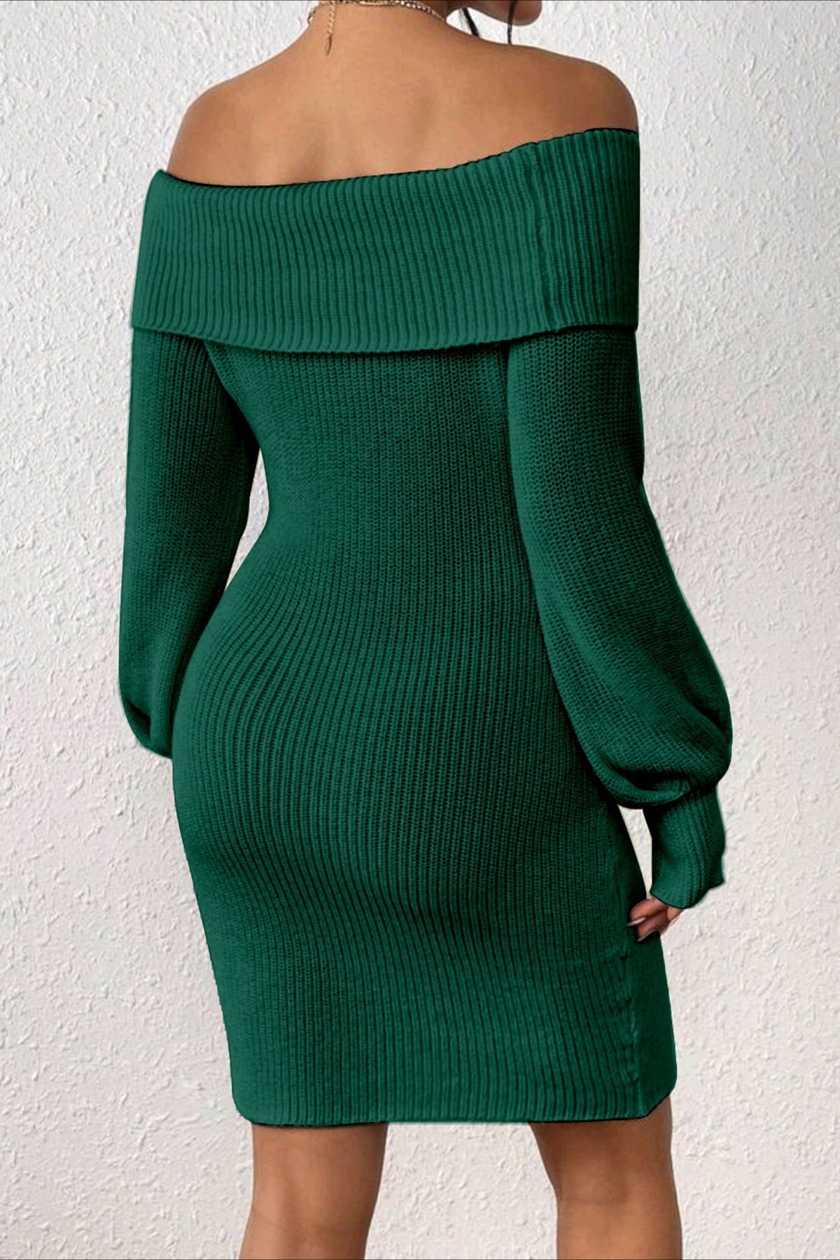 Long Sleeve Off Shoulder Slim Fit Knit Sweater Dress S / Green