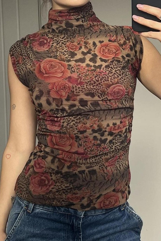 Contrast Print High Neck Bloshope