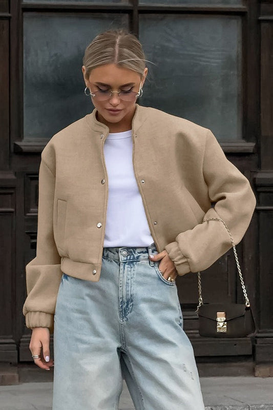 Khaki Wool Stand Collar Jacket