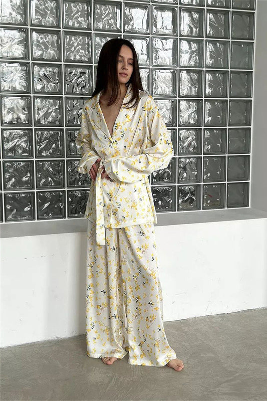 Floral Long Sleeve Cardigan Pants Loungewear Two Piece Set