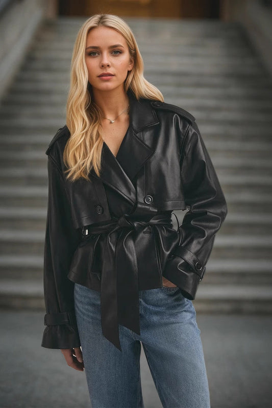 Street Style Cropped Leather Coat