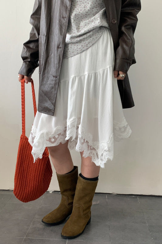 Fashionable Elegant Asymmetrical Lace Panel Midi Skirt