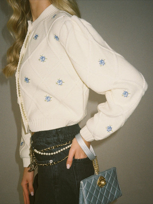 Floral Embroidered Cardigan Sweater