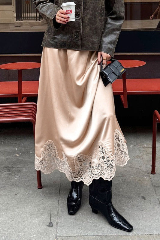 Elegant Lace Trim A Line Skirt