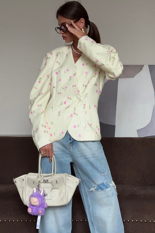 V-neck Floral Loose Chic Blazer Coat