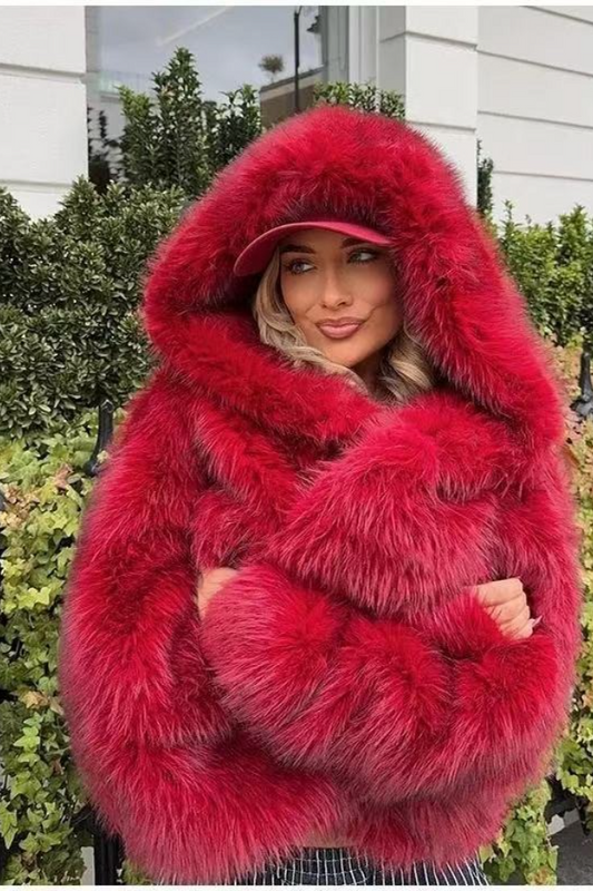 Fur Fox Trim Hooded Thick Warm Chic Coat