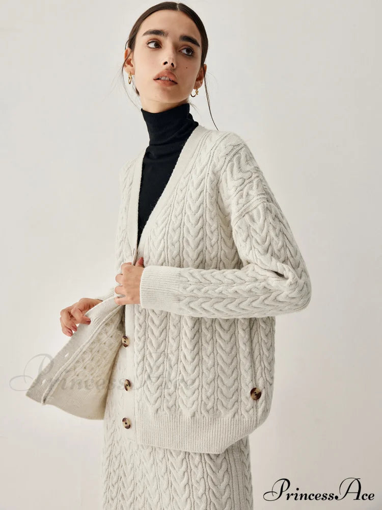 Cable Knit Cardigan Trendy With Matching Midi Skirt Sets