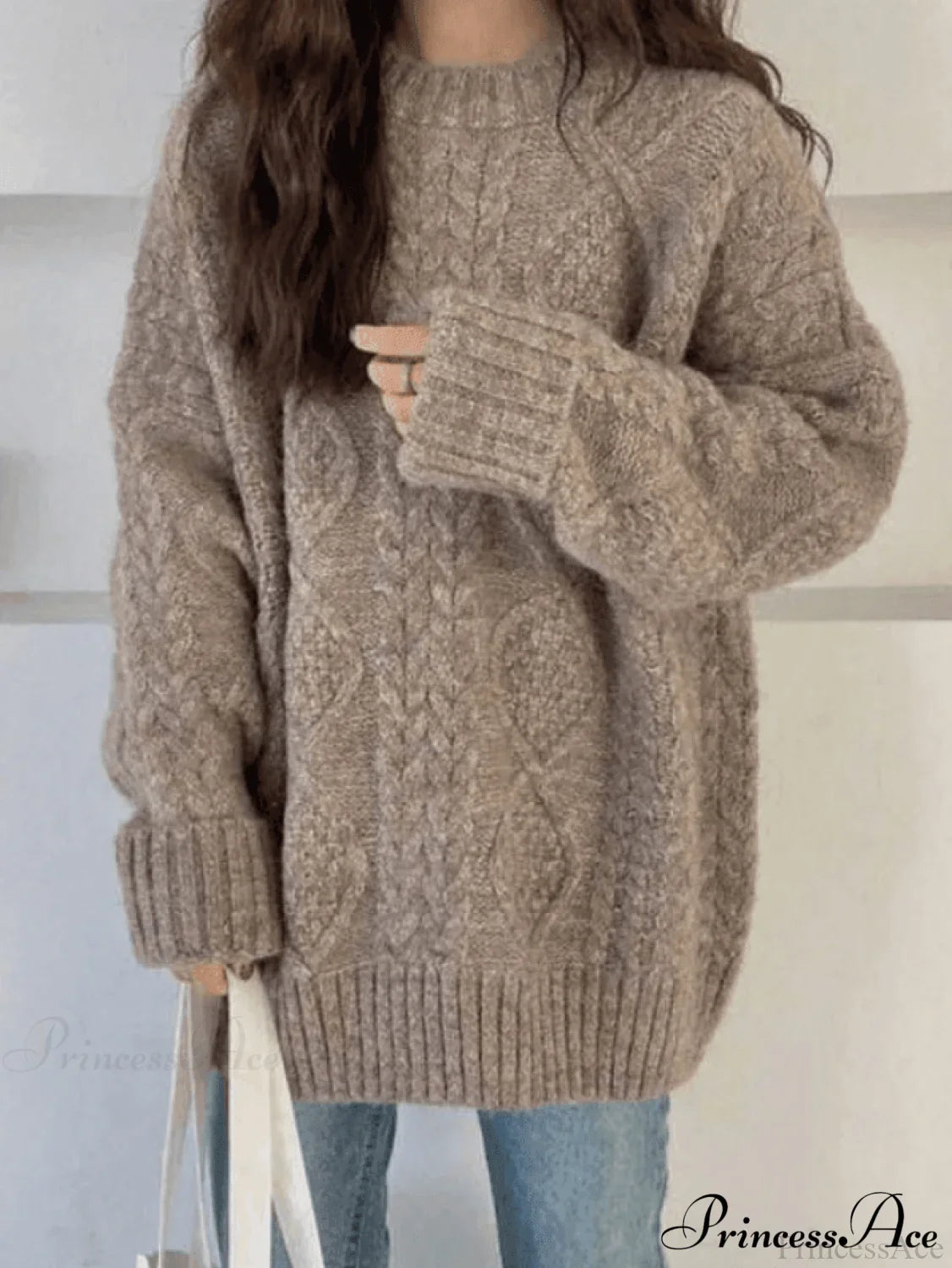 Cable Knit Graceful Cropped Sweater Sweaters-L