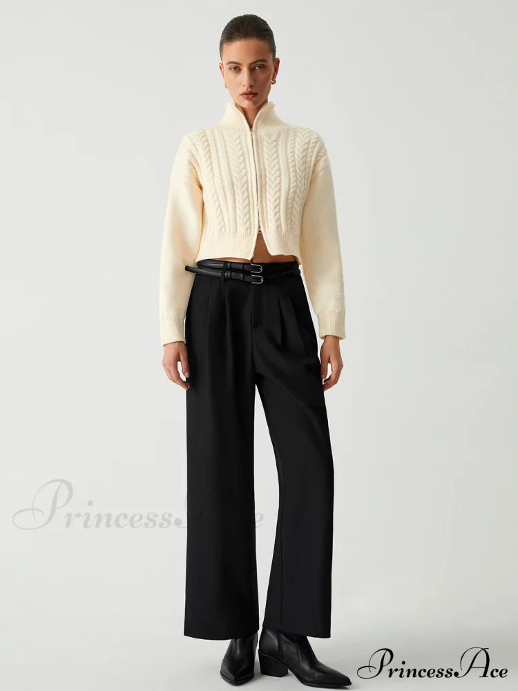 Cable Knit Two Trendy Way Zip Crop Cardigan Sweaters-L