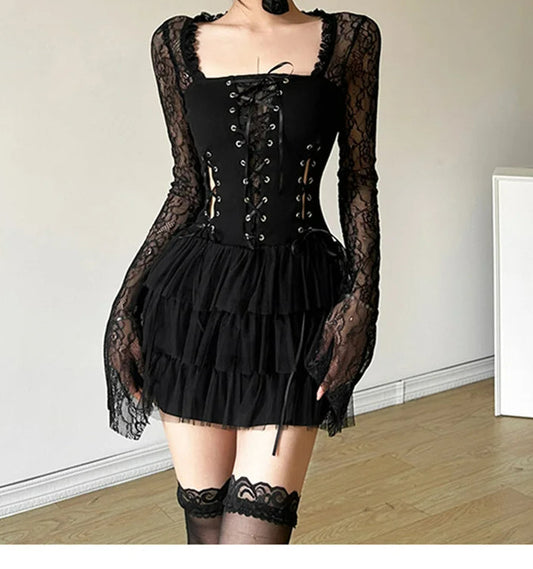 Vintage Lace Frilled Mini Dress