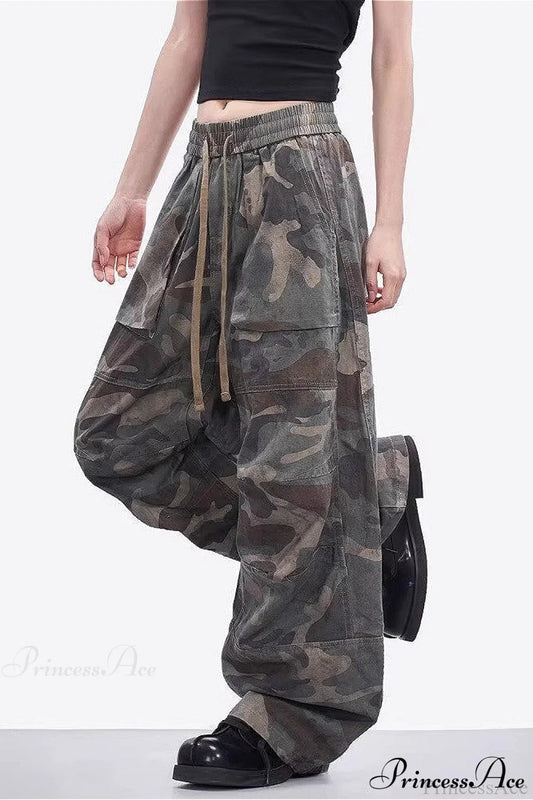 Camo High Waist Wide Leg Cargo Pants