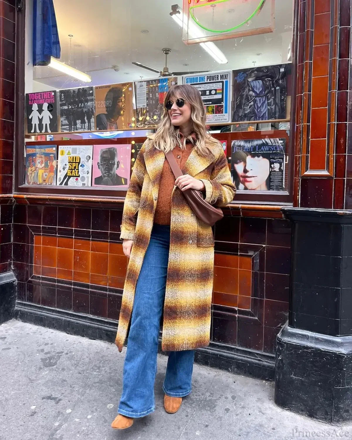 Cashmere Blends Plaid Wool Coat brown / S