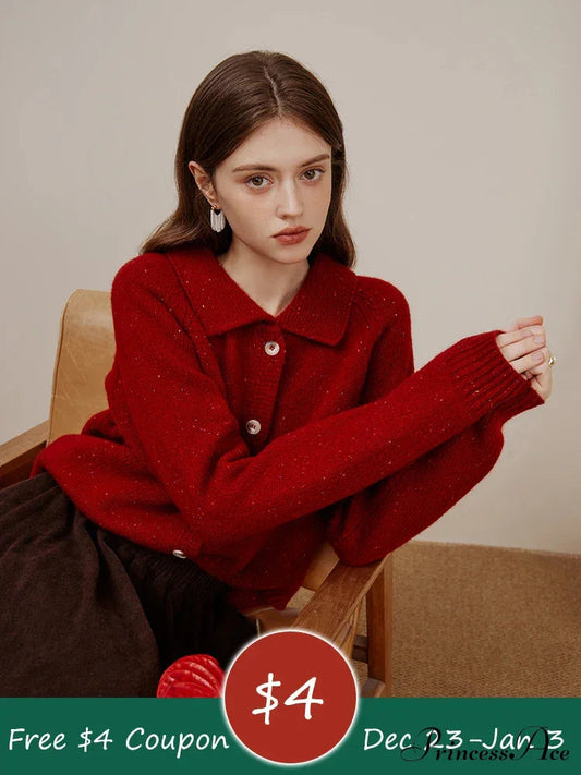 Casual Full Sleeve Loose Layup Knitwear Red Christmas Sweater