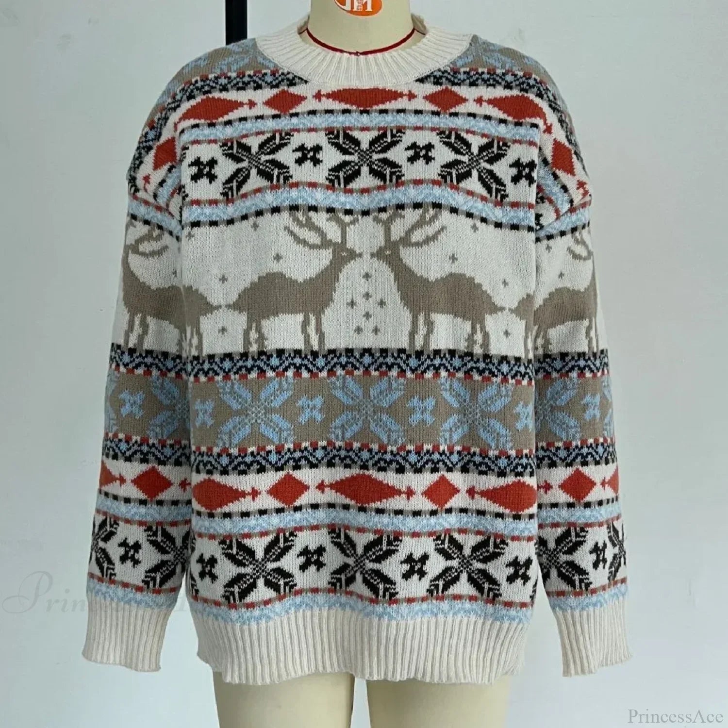 Casual Long Sleeve Knitted Pullover Basic Jersey Fashion Christmas Sweater Creamy-White / S