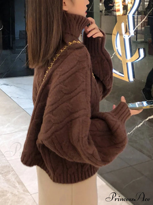 Casual Loose Vintage Solid Color Pullover Christmas Sweater Dark Brown / S Sweaters-L