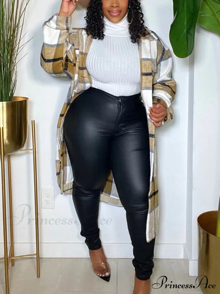 Casual Plaid Graceful Printed Shirt Coats-L