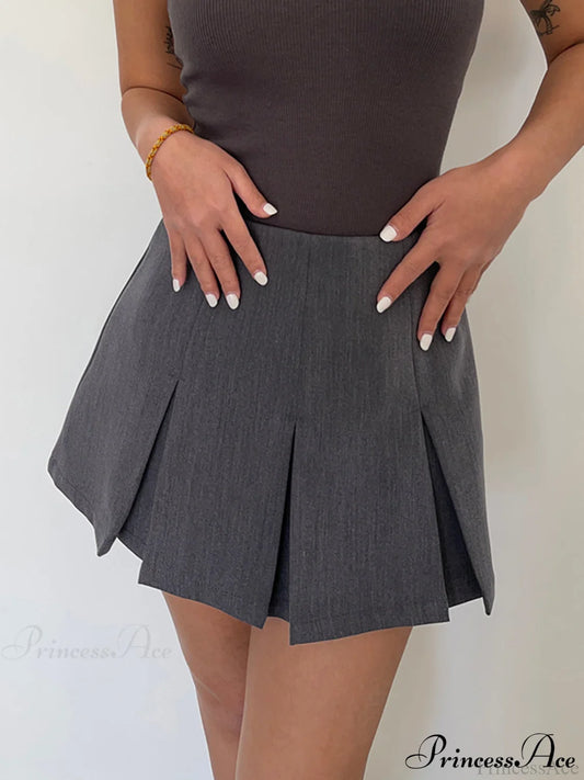 Casual Pleated Graceful Hem Mini Skort Grey / Xs Skirts