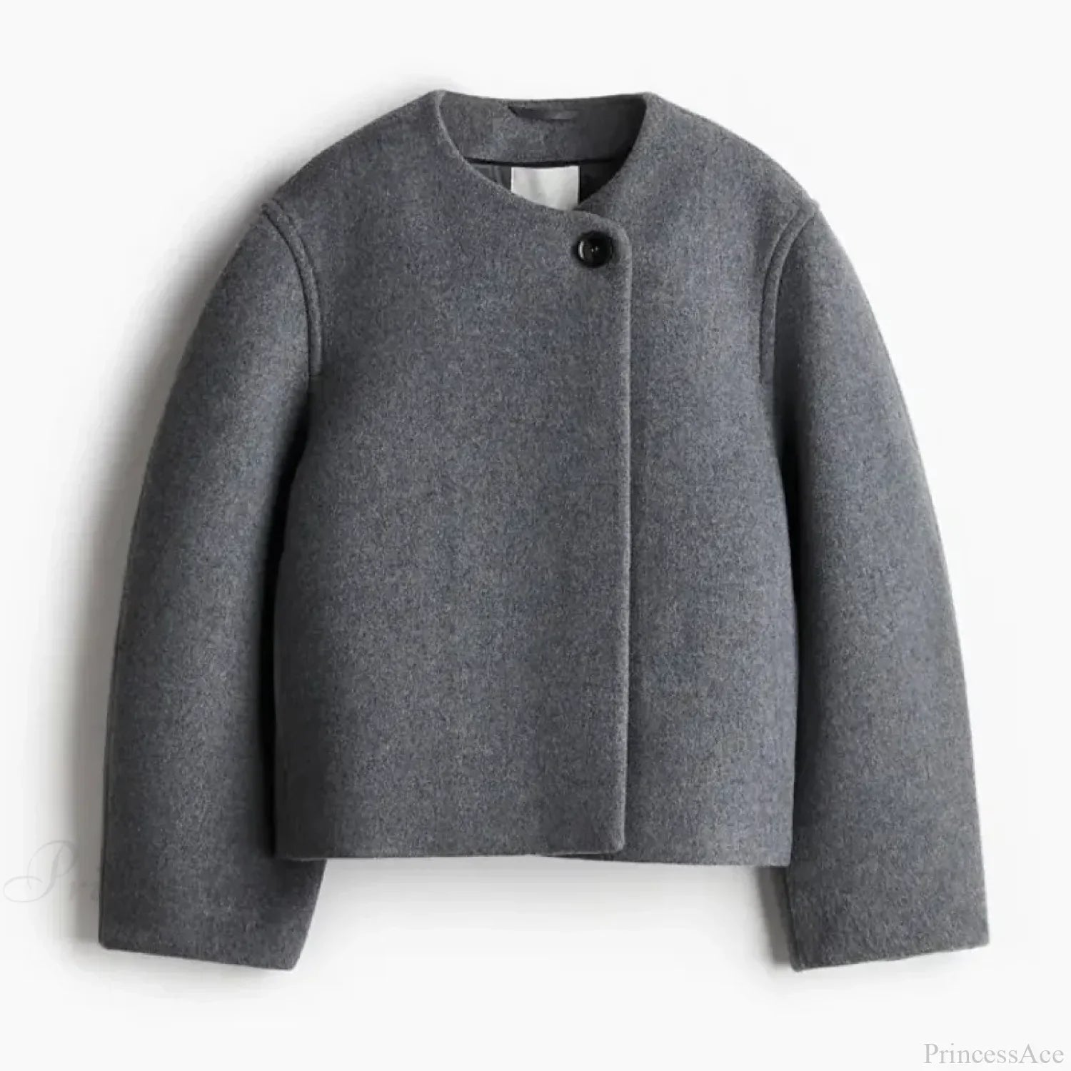 Casual Round Neck Loose Woolen Overcoat Gray / S