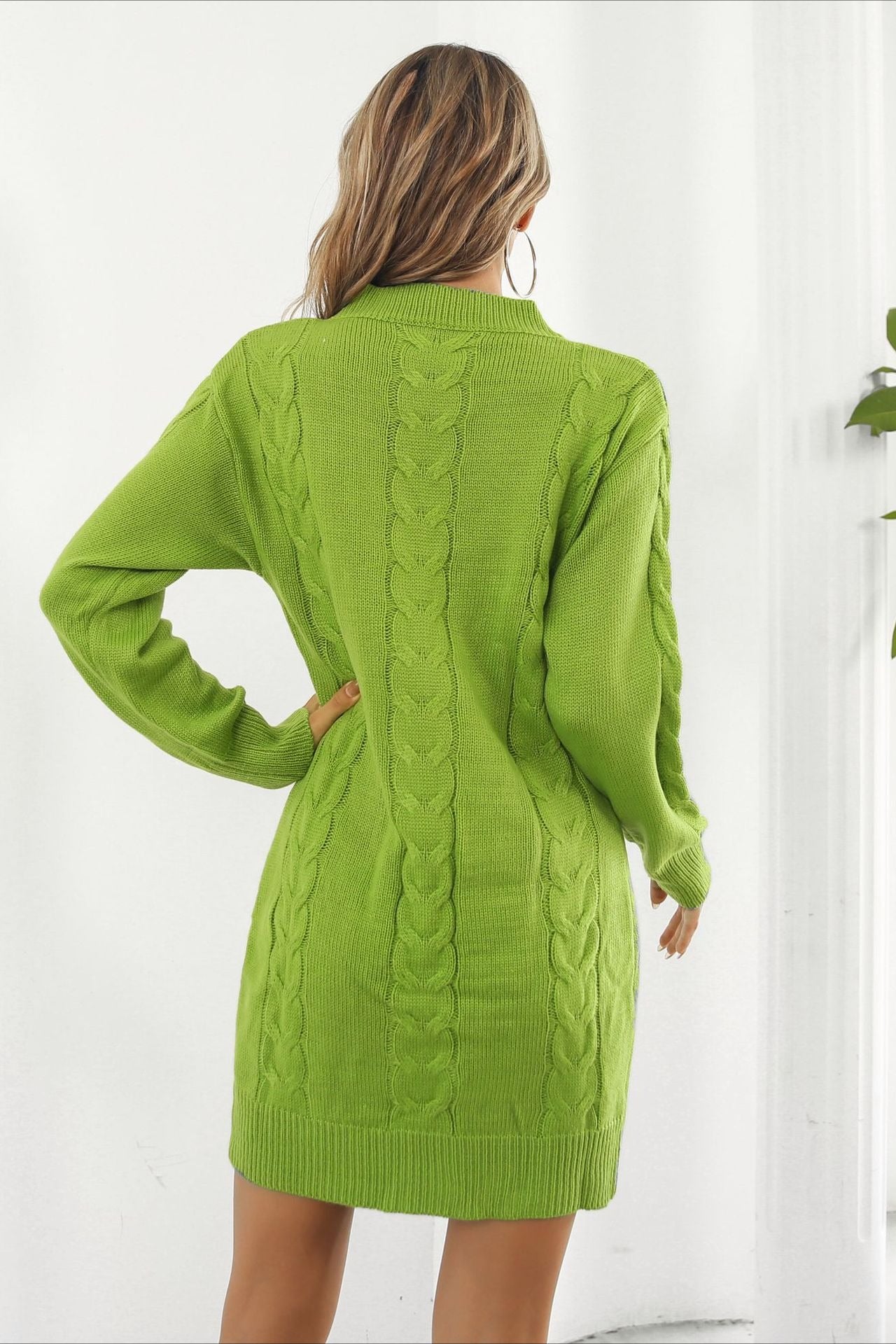 Loose Fit Cable Knit Sweater Dress