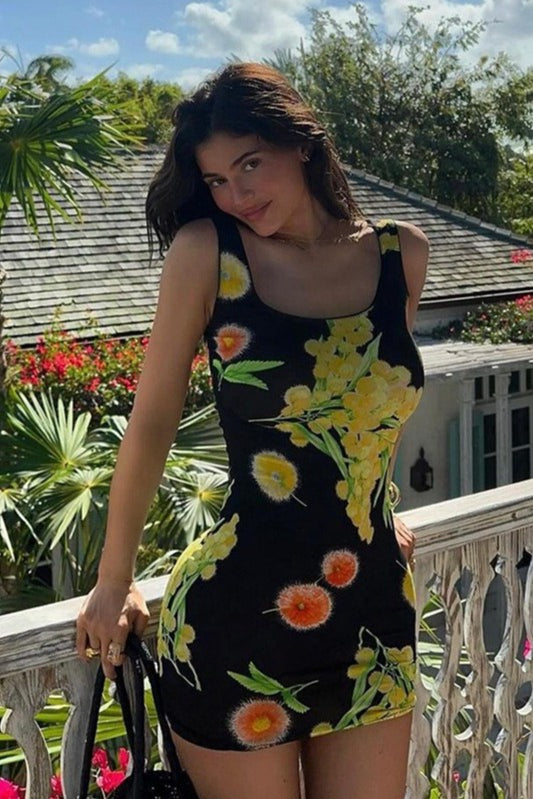 Floral Cami Ruched Bodycon Mini Dress