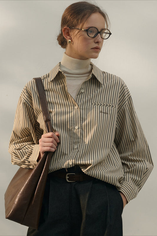 Vintage Color Block Stripe Collar Cotton Bloshope