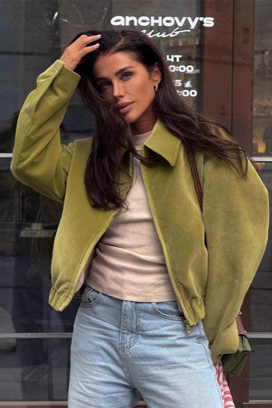 Cropped Suede Lapel Casual Jacket