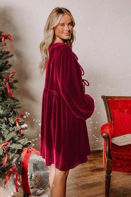 Velvet Loose Cutout Tie Waist Mini Dress