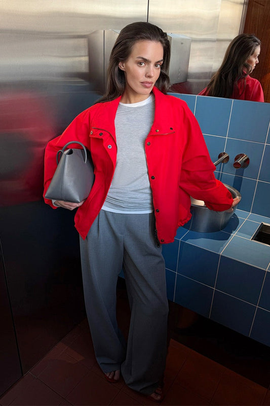 Stand Collar Relaxed Zip Bomber Jacket