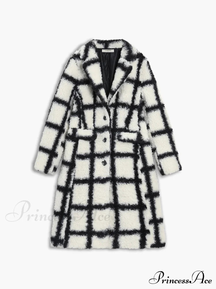 Checkered Button Graceful Sherpa Jacket Fleece Jackets