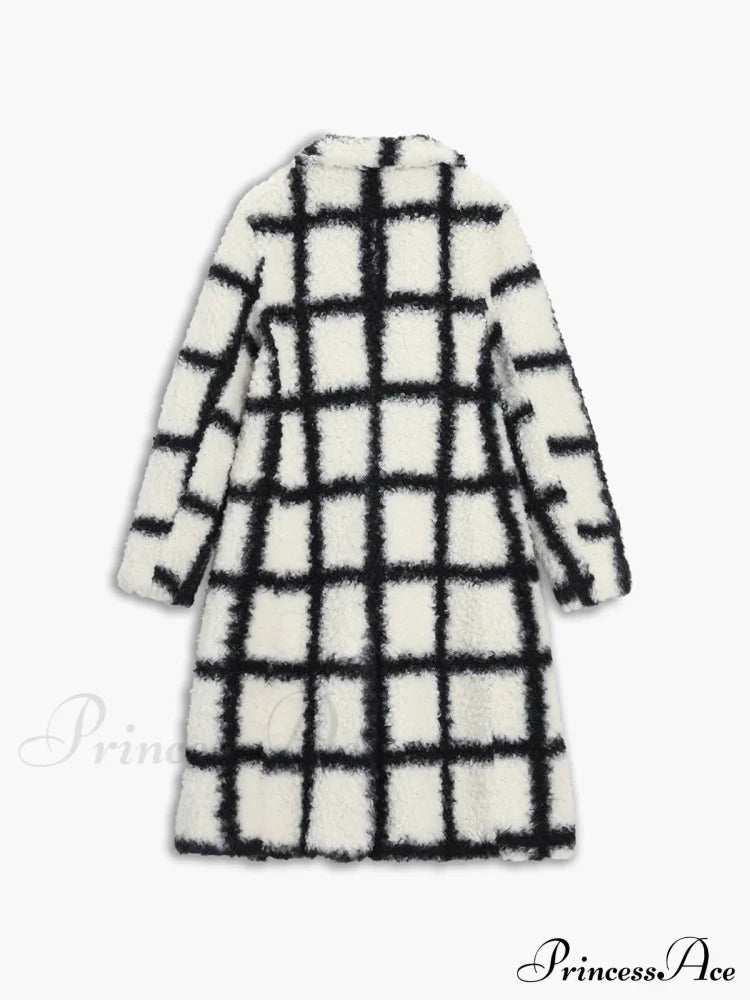 Checkered Button Graceful Sherpa Jacket Fleece Jackets