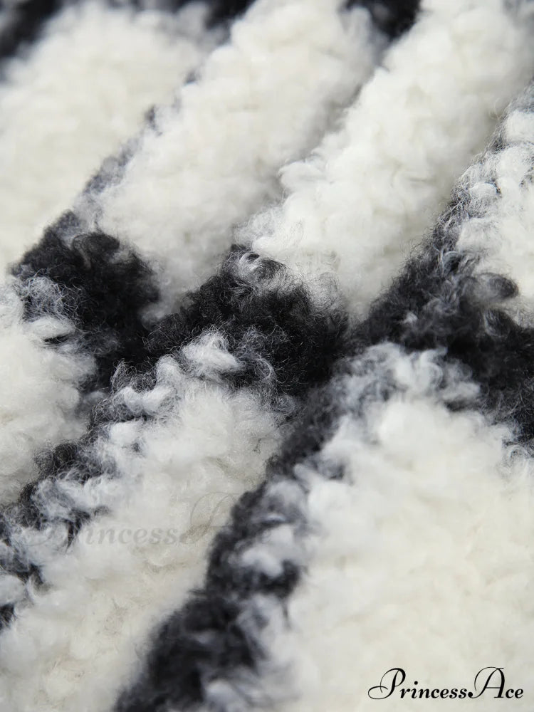 Checkered Button Graceful Sherpa Jacket Fleece Jackets