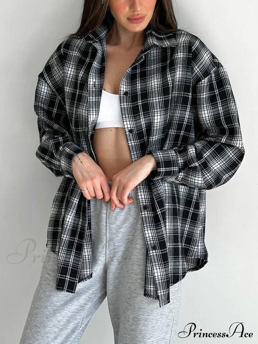 Checkered Charming Oversized Shirt Black / S Shirts
