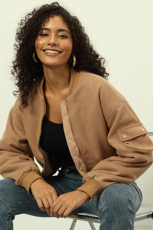 Chic Casual Quilted Wool Bomber Jacket