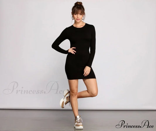 Chic Ribbed Knit Basic Mini Dress - Lady Occasions
