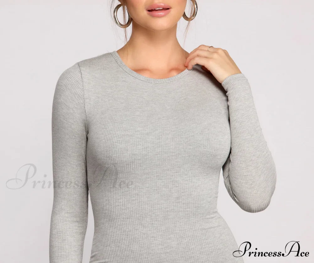 Chic Ribbed Knit Charming Basic Mini Dress Casual Dresses