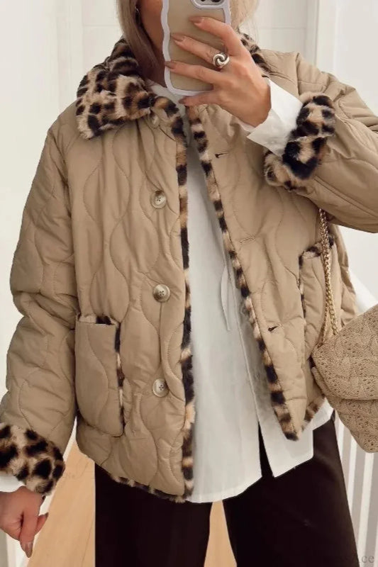 Chic Turn-Down Collar Reversible Leopard Cotton Coat