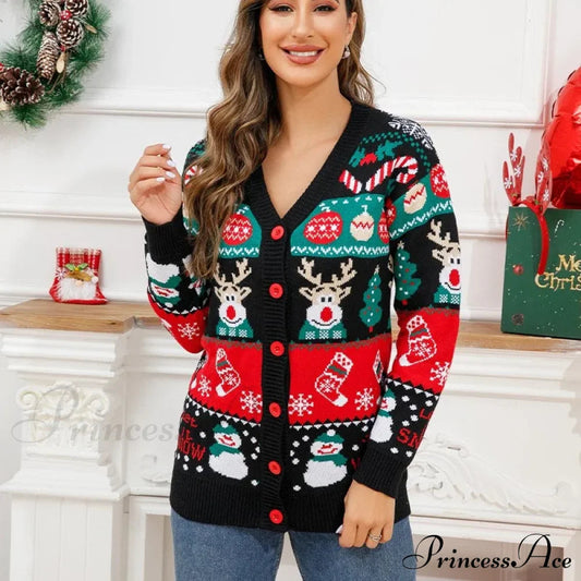Christmas Deer Snowman Pullover Cardigan