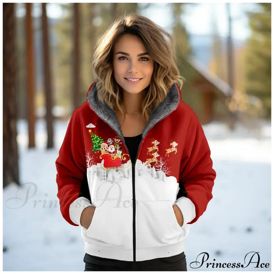 Christmas Fleece Deer Print Coat