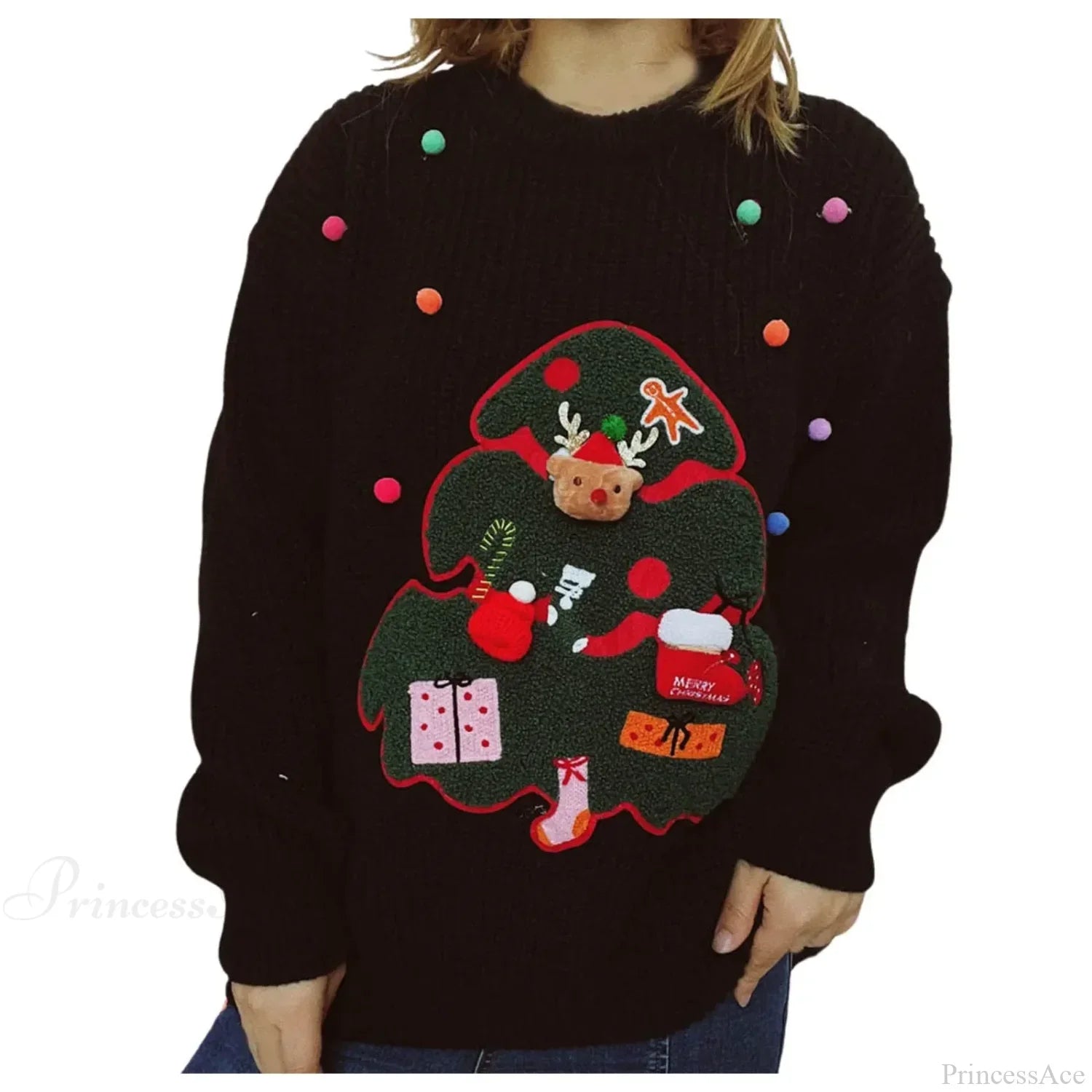 Christmas Handmade Decoration Tree Closet Staples Work Pullover Sweater Sweaters-L