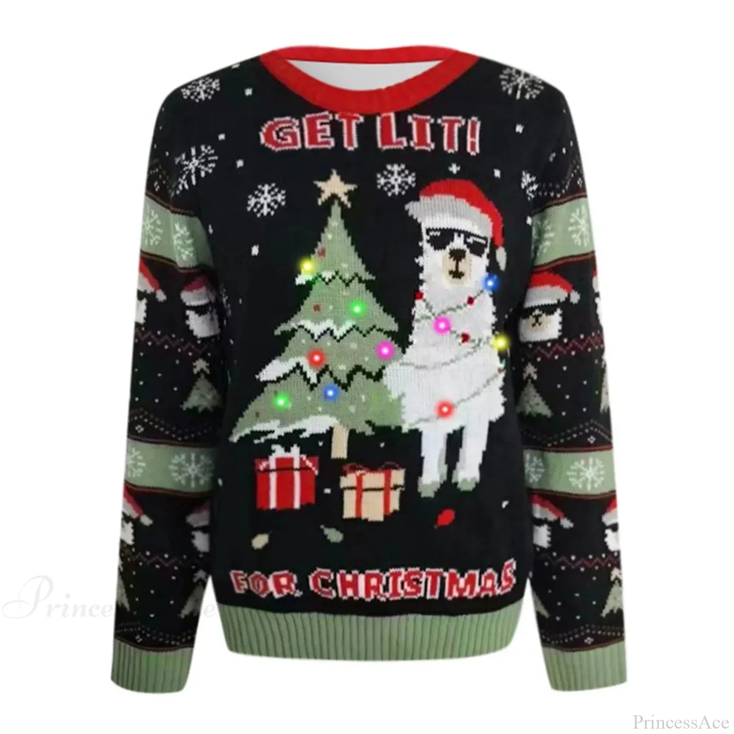 Christmas Jacquard Knitted Pullover With Led Lights - Casual Fashion Sweater Sweaters-L