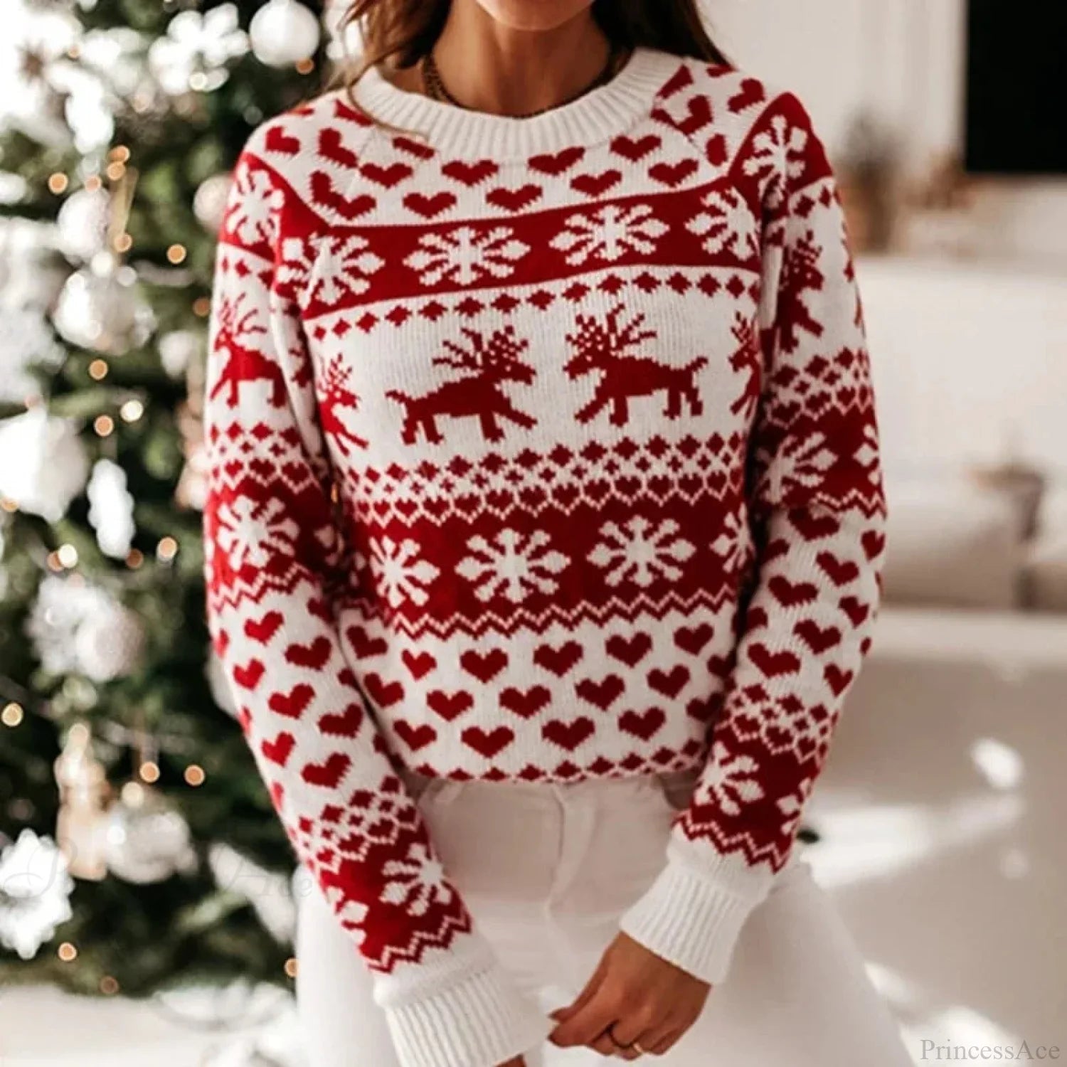 Christmas Knitting Soft Warm Knitwear Full Sleeve Casual Sweater Sweaters-L