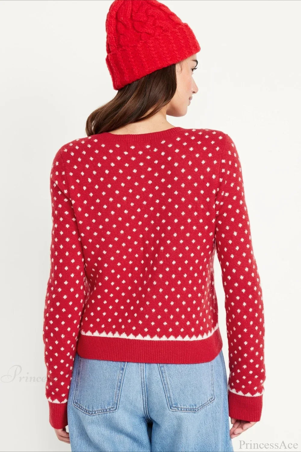 Christmas Red polka dots Dots Snowy Long Sleeve Sweater Red / One size