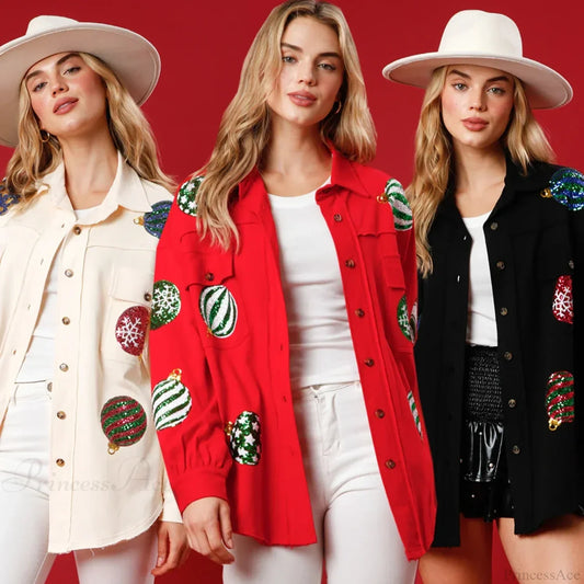 Christmas Sequin Lapel Cardigan Coat Coats-241208