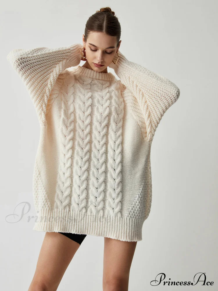 Chunky Cable Graceful Knit Oversized Sweater Sweaters-L