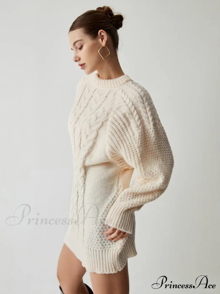 Chunky Cable Graceful Knit Oversized Sweater Sweaters-L
