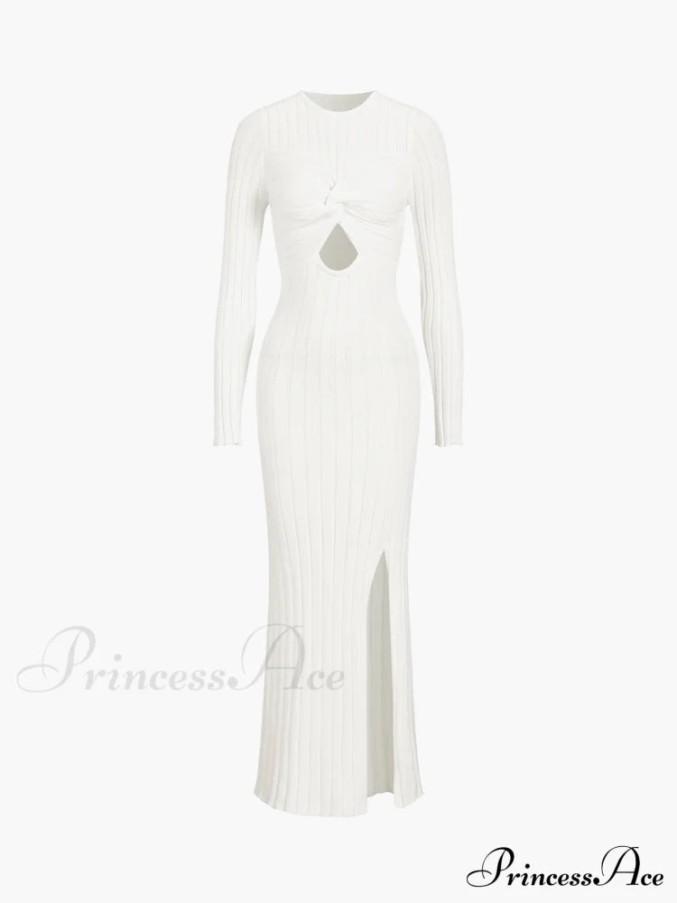 Coastal Allure Knotted Trendy Long Sweater Dress White / Xs Sweaters-L