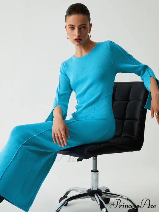 Coastal Allure Long Trendy Sleeve Sweater Dress Blue / Xs Sweaters-L