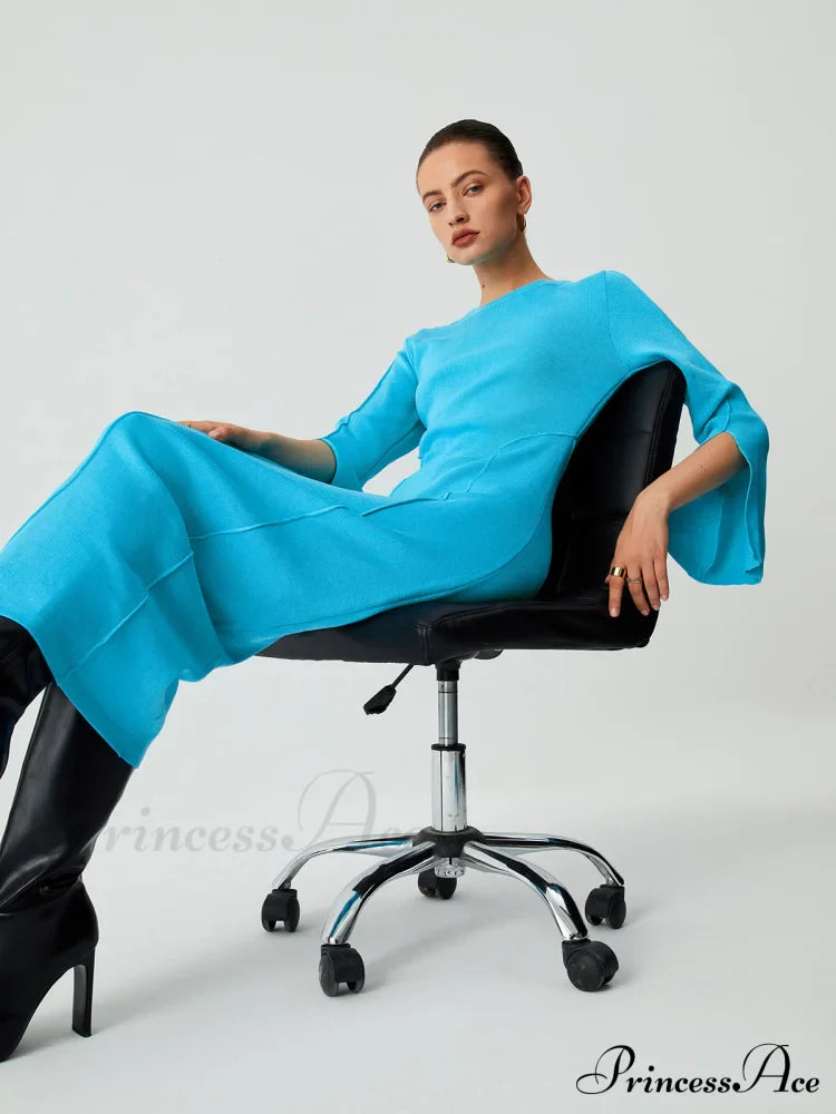 Coastal Allure Long Trendy Sleeve Sweater Dress Sweaters-L